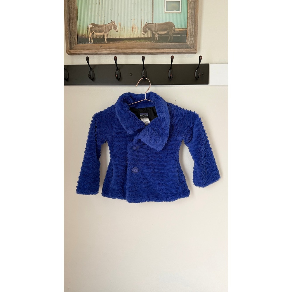 Patagonia Girls Cobalt Blue Faux Fur Coat Jacket XS 5-6 Plush Fleece - Picture 2 of 11